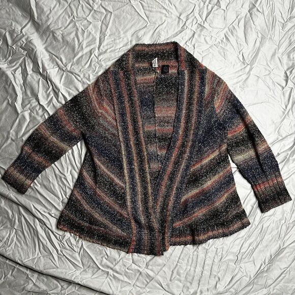 BKE‎ Womens Cardigan Sweater Open front Multicolored Stripes Cable Knit Boho Med - Picture 1 of 3